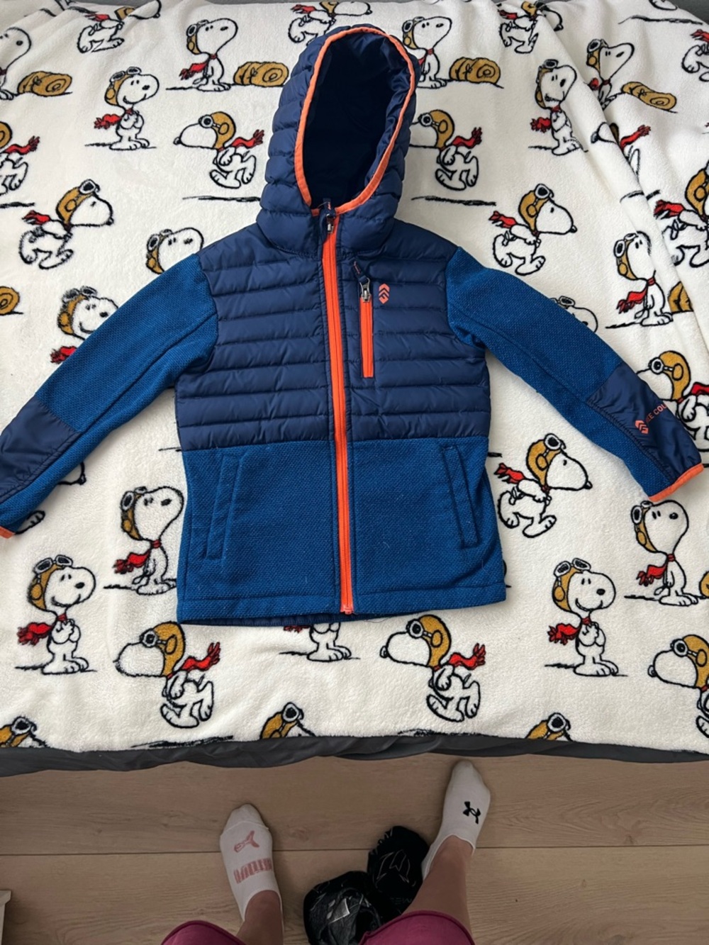 Free Country Blue Navy Hooded Puffer Jacket with Orange Trim XS (5/6)